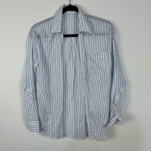 Essue Striped Coastal Beach Linen Like Material Button Down Top Summer Vacation